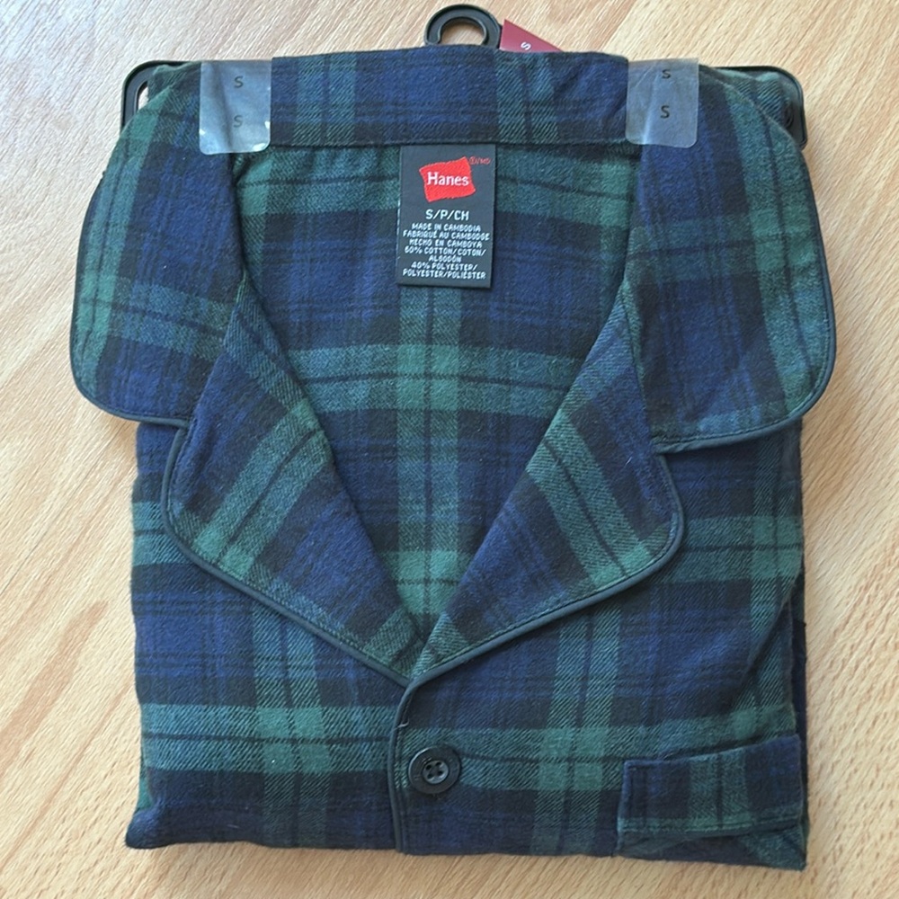 Hanes Flannel Green and Blue 2 Piece Pajamas Size Small Mens